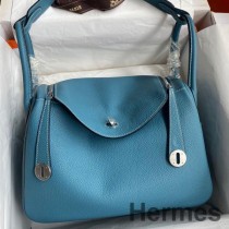 Hermes Lindy 30 블루 진 클레멘스 가죽 핸드메이드 백