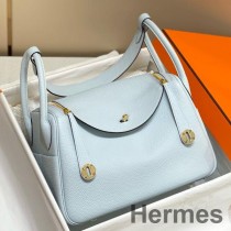 블루 브룸 클레멘스 가죽 GHW 소재의 Hermes 린디 30cm 백