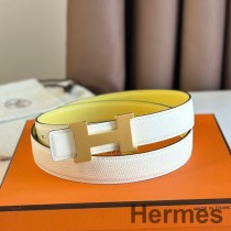 화이트 엡솜 가죽과 옐로우 스위프트 가죽 소재의 Hermes 미니 콘스탄스 24mm 벨트