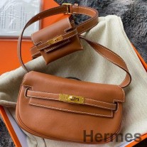 Ręcznie robiona torebka Hermès Kelly Moove ze złotej skóry cielęcej Swift