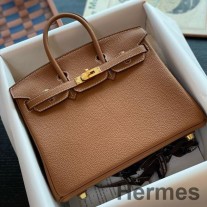 Ręcznie robiona torba Hermes Birkin 25 Retourne ze złotej skóry Togo