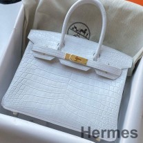 Ręcznie robiona torba Hermes Birkin 30 z białej matowej skóry krokodyla Niloticus