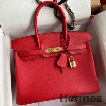 Ręcznie robiona torba Hermes Birkin 30 Retourne z czerwonej skóry cielęcej Epsom