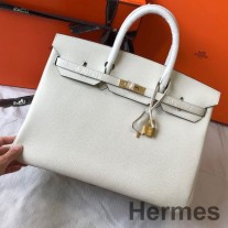 Ręcznie robiona torba Hermes Birkin 40 z białej skóry Clemence