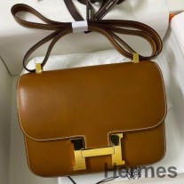 Ręcznie robiona torba Hermes Constance 24 ze złotej skóry cielęcej Barenia