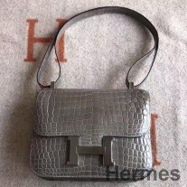 Ręcznie robiona torba Hermes Constance 24 z szarego krokodyla Niloticus