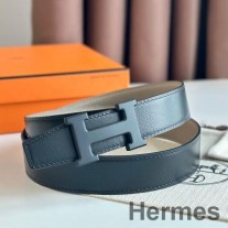Dwustronny pasek Hermes H 32 MM z matową klamrą z szarej skóry Clemence