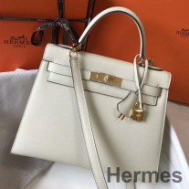 Torba Hermes Kelly 28 cm z białej skóry Epsom GHW