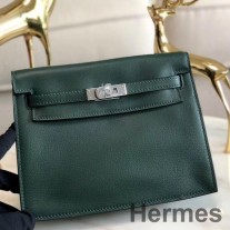 Ręcznie robiona torba Hermes Kelly Danse z ciemnozielonej skóry Swift