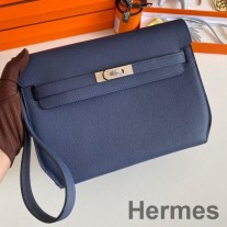 Torebka Hermes Kelly Depeches 25 ze skóry cielęcej Blue Saphir Epsom