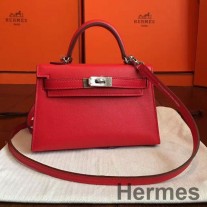 Ręcznie robiona torba Hermes Kelly Mini II z czerwonej skóry cielęcej Swift
