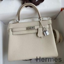 Hermes Kelly Retourne 25 Ręcznie robiona torba ze skóry Craie Clemence