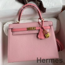 Bikolorowa torba Hermes Kelly Sellier 25 z różowego konfetti i szminki Mysore kozia skóra