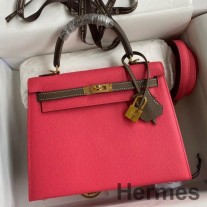 Hermes Kelly Sellier 25 Dwukolorowa torba w kolorze różowej ekstremalnej i ciemnoszarej skóry cielęcej Epsom