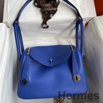 Hermes Lindy 26 Ręcznie robiona torba z niebieskiej elektrycznej skóry Clemence