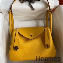 Hermes Lindy 26 Ręcznie robiona torba ze skóry Jaune Ambre Clemence