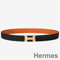 Dwustronny pasek Hermes Mini Constance 24 mm czarno-pomarańczowy