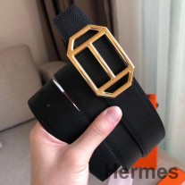 Dwustronny pasek Hermes Pad z czarno-białej skóry Epsom