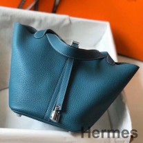 Torba Hermes Picotin Lock 22 z niebieskiej skóry Jean Clemence