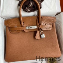 Torba Hermes Touch Birkin 30 ze złotej skóry Clemence i matowej skóry aligatora