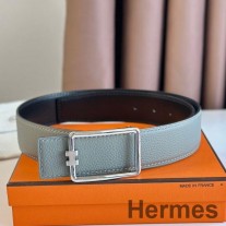 Dwustronny pasek Hermes Tube H 38MM z szarej skóry Clemence
