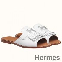 Sandały Hermes Auteuil z białej skóry cielęcej