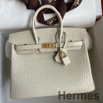 Ręcznie robiona torba Hermes Birkin 25 Retourne z matowej skóry aligatora Beton