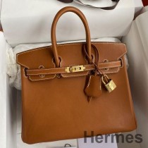 Ręcznie robiona torba Hermes Birkin 25 Retourne ze złotej skóry cielęcej Barenia