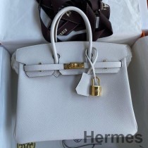 Ręcznie robiona torba Hermes Birkin 25 Retourne ze skóry cielęcej Gris Pale Epsom