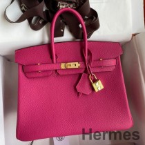 Ręcznie robiona torba Hermes Birkin 25 Retourne ze skóry Tyrien Clemence w kolorze różowym
