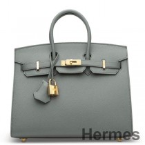 Ręcznie robiona torba Hermes Birkin 25 Sellier ze skóry cielęcej Vert Amanda Epsom