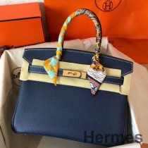 Ręcznie robiona torba Hermes Birkin 30 z granatowej skóry Clemence