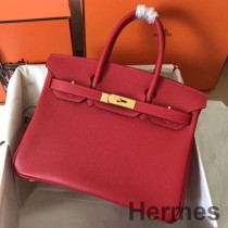 Ręcznie robiona torba Hermes Birkin 30 z czerwonej skóry Epsom
