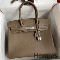 Ręcznie robiona torba Hermes Birkin 30 Retourne ze skóry Clemence w kolorze ciemnoszarym