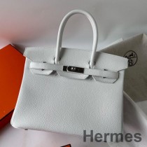 Ręcznie robiona torba Hermes Birkin 30 Retourne z białej skóry Clemence