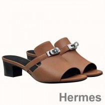 Sandały Hermes Candy 40 mm z brązowej skóry cielęcej