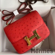 Hermes Constance 18 Ręcznie robiona torba z czerwonej skóry strusia