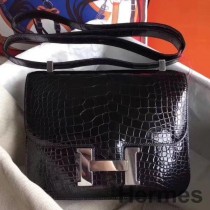 Hermes Constance 24 Ręcznie robiona torba z czarnego krokodyla Niloticus
