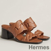 Sandały Hermes Gaby 60 mm z brązowej skóry nappa