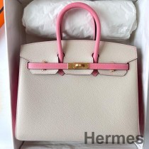 Torba Hermes HSS Birkin 25 Sellier z Craie i różowym konfetti Epsom, skóra cielęca