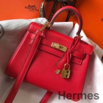 Torba Hermes Kelly 20 cm z czerwonej skóry Clemence GHW