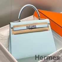 Torba sprzedawcy Hermes Kelly 25 cm z niebieskiej skóry Brume Epsom