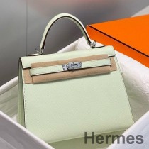 Torba sprzedawcy Hermes Kelly 25 cm ze skóry Vert Fizz Epsom