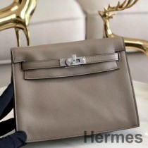Ręcznie robiona torba Hermes Kelly Danse z szarej skóry Swift