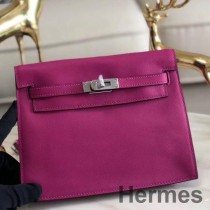 Ręcznie robiona torba Hermes Kelly Danse ze skóry Swift w kolorze różowofioletowym