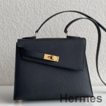 Hermes Kelly En Desordre 20 Ręcznie robiona torba z czarnej skóry cielęcej Epsom