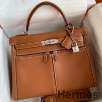 Hermes Kelly Lakis 32 Ręcznie robiona torba ze złotej szybkiej skóry cielęcej