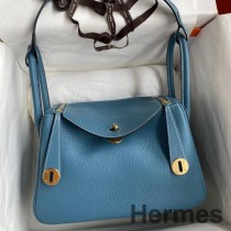 Hermes Lindy 26 Ręcznie robiona torba z niebieskiej skóry Jean Clemence