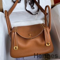 Hermes Lindy 26 Ręcznie robiona torba ze złotej skóry Clemence