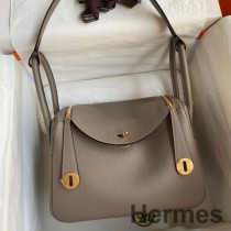Hermes Lindy 26 Ręcznie robiona torba ze skóry Gris Asphalt Clemence